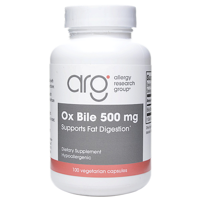 Allergy Research Group Ox Bile 500 mg, 100 capsules, front of bottle