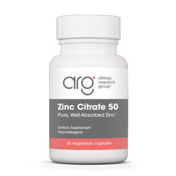 Allergy Research Group Zinc Citrate 50 mg, 60 capsules, front of bottle