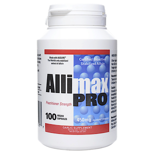 Allimax Allimax Pro 450 mg, 100 capsules, front of bottle