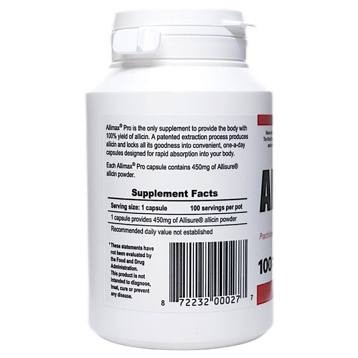 Allimax Allimax Pro 450 mg 100 capsules supplement facts label