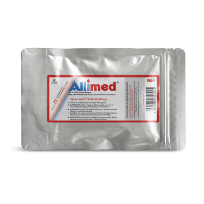Allimax Allimed 450 mg, 100 capsules, front of pouch