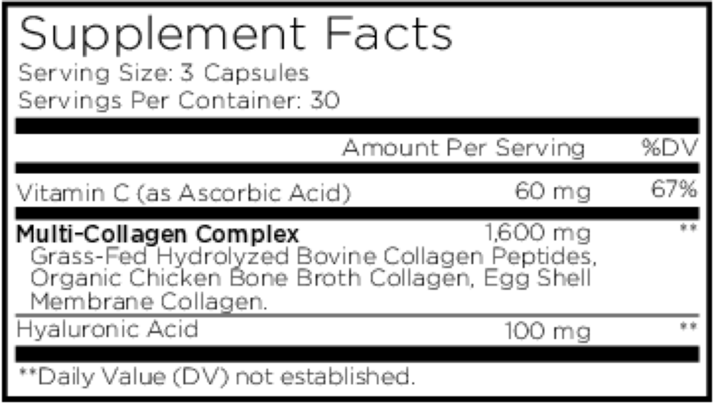 Amen Collagen 90 capsules supplement facts label