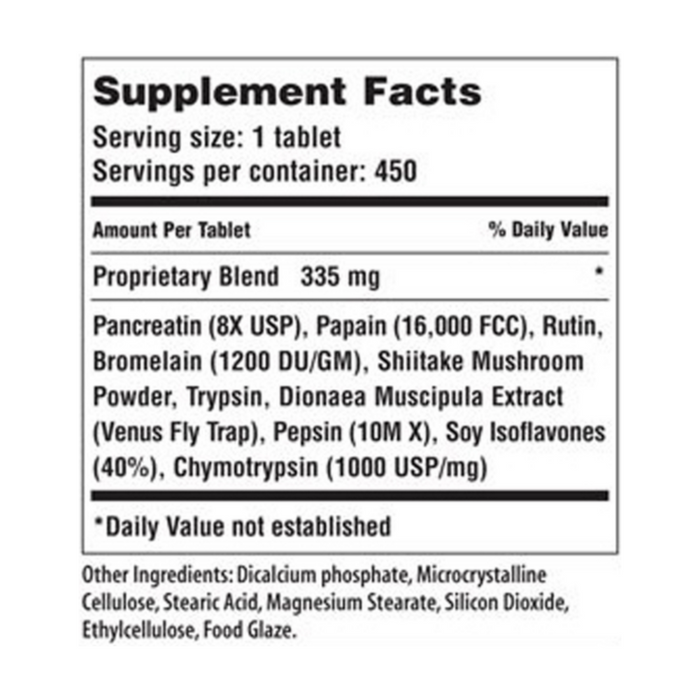 American Nutriceuticals Nutrizyme 335 mg supplement facts label