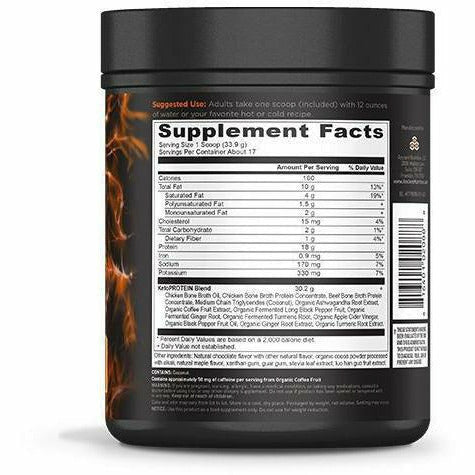 Ancient Nutrition Keto Protein Chocolate 17 servings supplement facts label