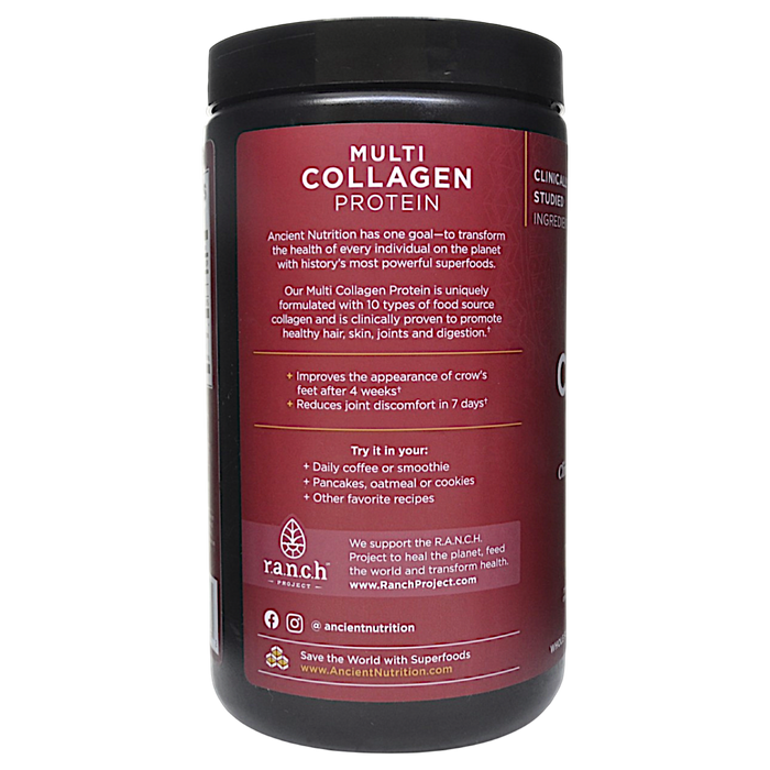 Ancient Nutrition Multi Collagen Protein Powder 8.6 oz label information panel