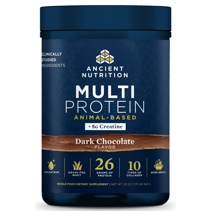 Ancient Nutrition Multi Protein + Creatine Dark Chocolate, 15 servings, front of jar
