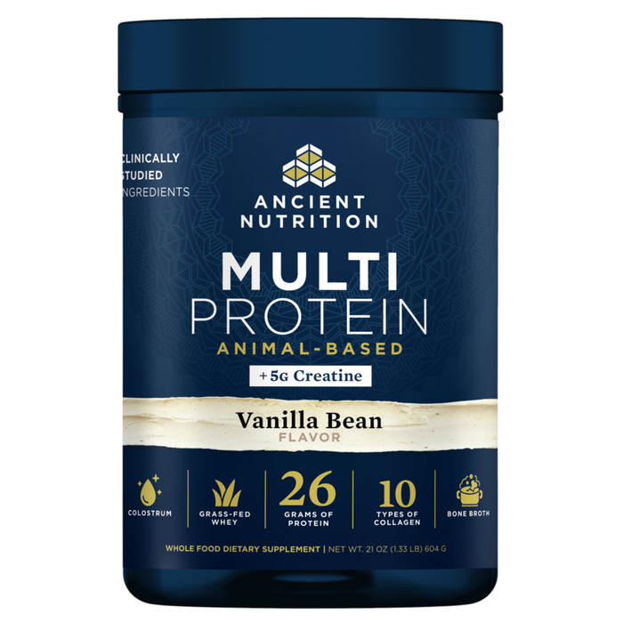 Ancient Nutrition Multi Protein + Creatine Vanilla Bean, 15 servings, front of jar