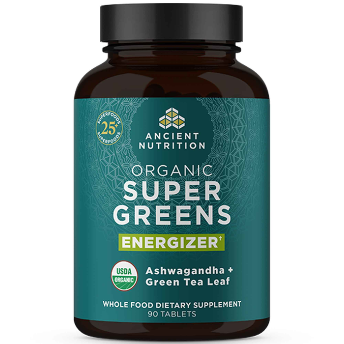 Ancient Nutrition Organic SuperGreens Energizer, 90 tablets, front of bottle