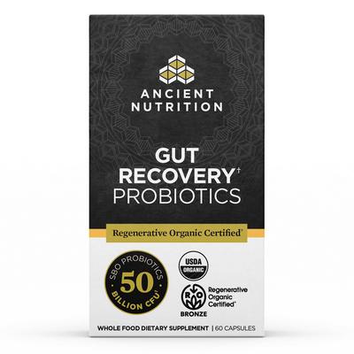 Ancient Nutrition Regenerative Organic Certified Gut Recovery Probiotics, 60 capsules, front of box