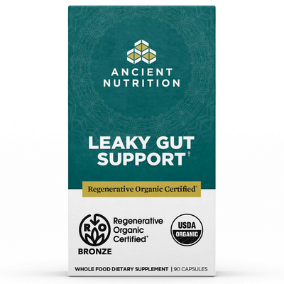 Ancient Nutrition Regenerative Organic Certified Leaky Gut Support, 90 capsules, front of box