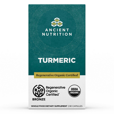 Ancient Nutrition Regenerative Organic Certified Turmeric, 90 capsules, front of box