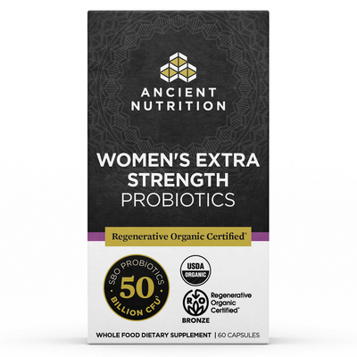 Ancient Nutrition Regenerative Organic Certified Women's Extra Strength Probiotics, 60 capsules, front of box