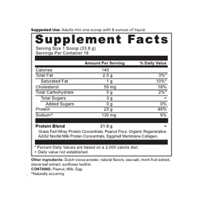 Ancient Nutrition Whey Protein Chocolate Peanut Butter 21.5 oz supplement facts label