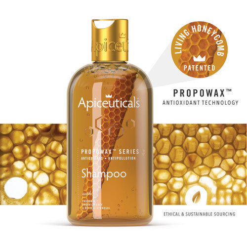 Apiceuticals PROPOWAX Hair & Scalp Shampoo, 10.1 fl oz, front of bottle with Living Honeycomb badge, second view