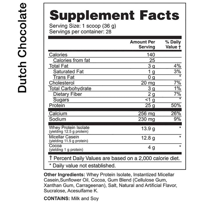 Apollon Nutrition 50/50 Formula X Dutch Chocolate 28 servings supplement facts label