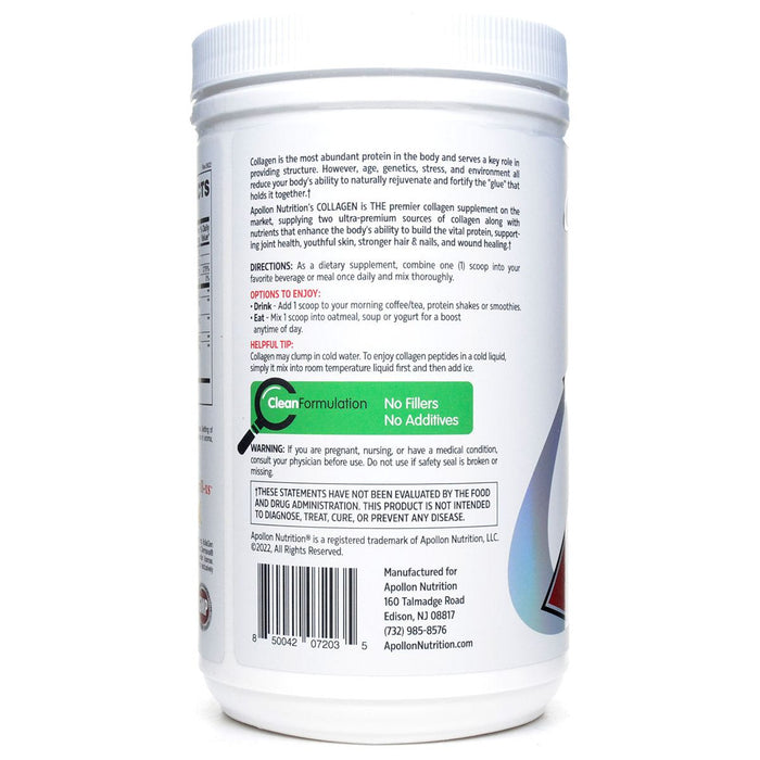 Apollon Nutrition Collagen Rejuvenate & Fortify 14.81 oz label information panel