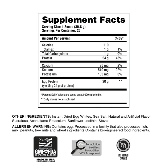 Apollon Nutrition Egg-Cellent Pure Egg Protein Salted Caramel 26 servings supplement facts label