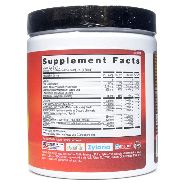 Apollon Nutrition From Dusk Till Dawn Honey Lemon Tea 240 g supplement facts label