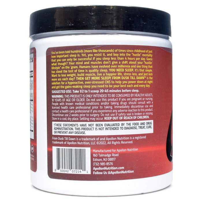Apollon Nutrition From Dusk Till Dawn Raspberry Tea 260 g label information panel
