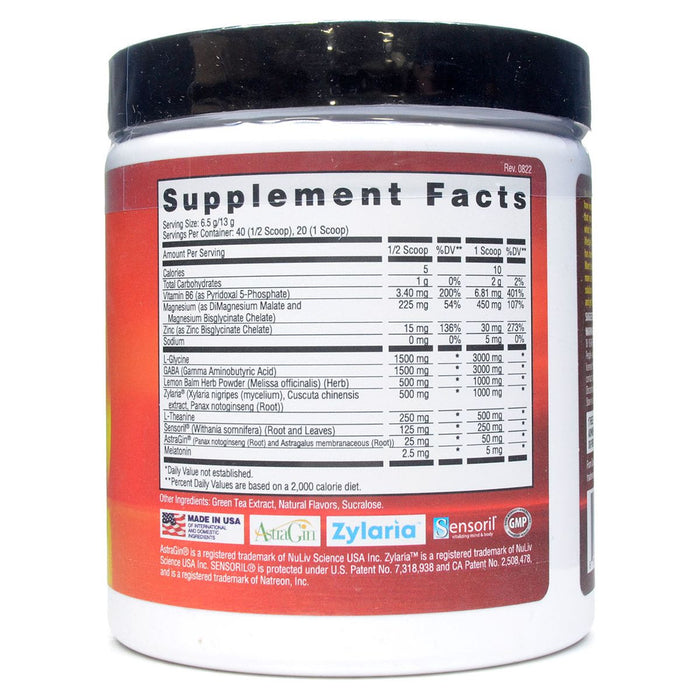 Apollon Nutrition From Dusk Till Dawn Raspberry Tea 260 g supplement facts label