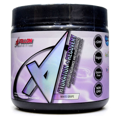 Apollon Nutrition Hydration & Recovery White Grape, 200 g, front of canister