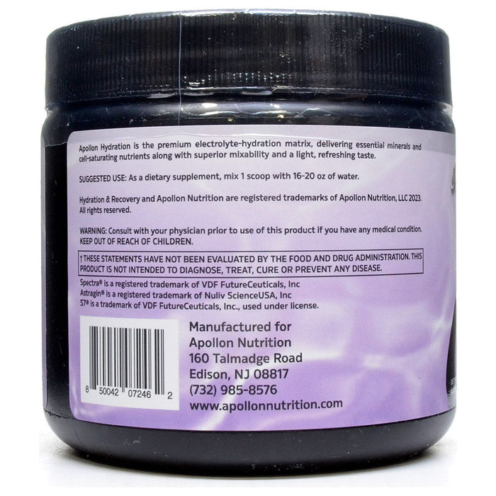 Apollon Nutrition Hydration & Recovery White Grape 200 g label information panel