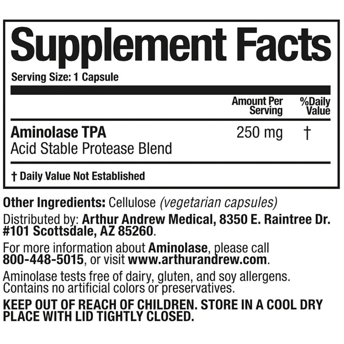 Arthur Andrew Medical Aminolase TPA 90 capsules supplement facts label