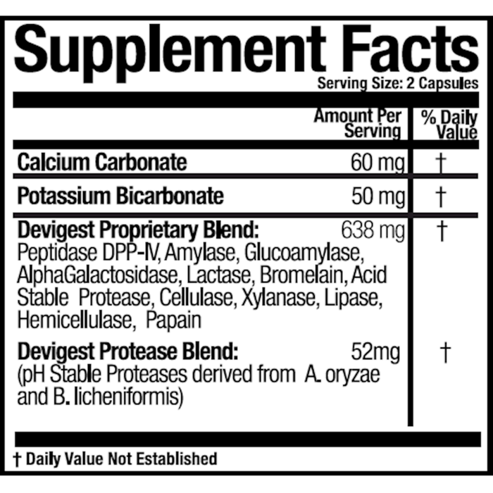 Arthur Andrew Medical Devigest ADS 90 capsules supplement facts label