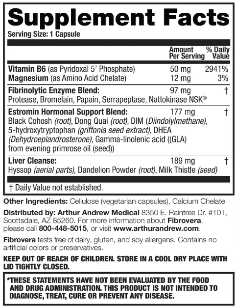 Arthur Andrew Medical Fibrovera AHS 90 capsules supplement facts label