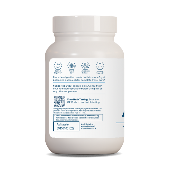 Ayush Herbs AP Traveler 90 capsules back label