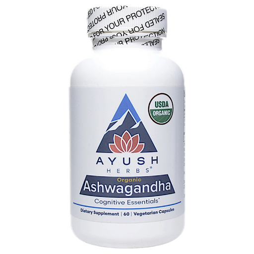 Ayush Herbs Ashwagandha, 60 capsules, front of bottle