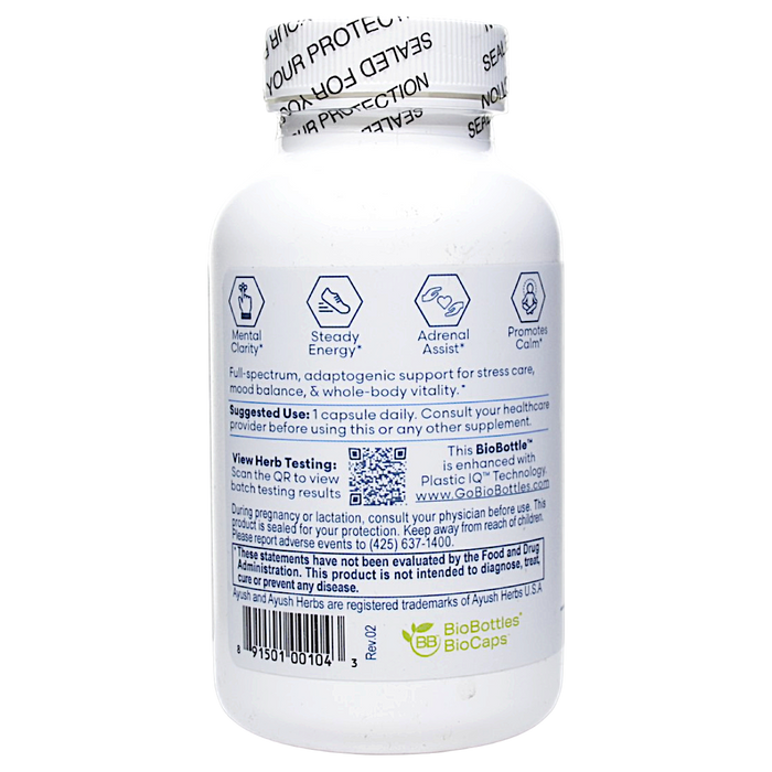 Ayush Herbs Ashwagandha 60 capsules suggested use label