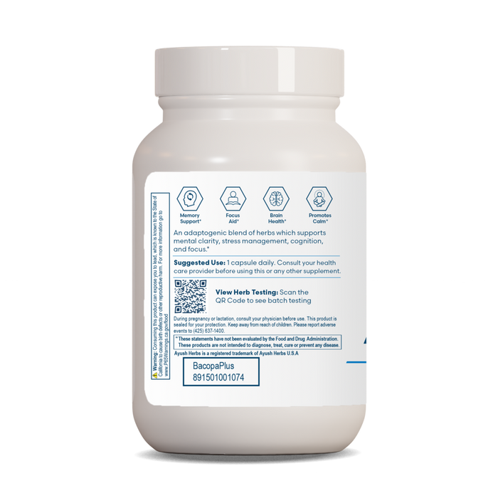 Ayush Herbs Bacopa Plus 90 veg capsules back label