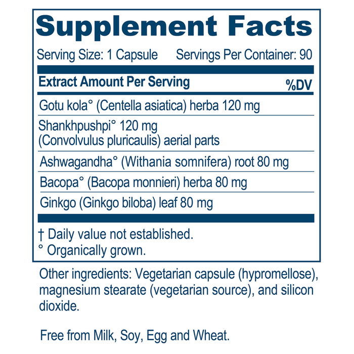 Ayush Herbs Bacopa Plus 90 veg capsules supplement facts label