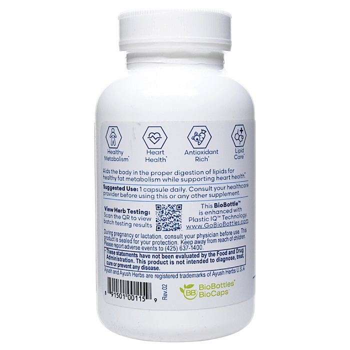 Ayush Herbs Guggal-Lip Plus 90 caplets suggested use label