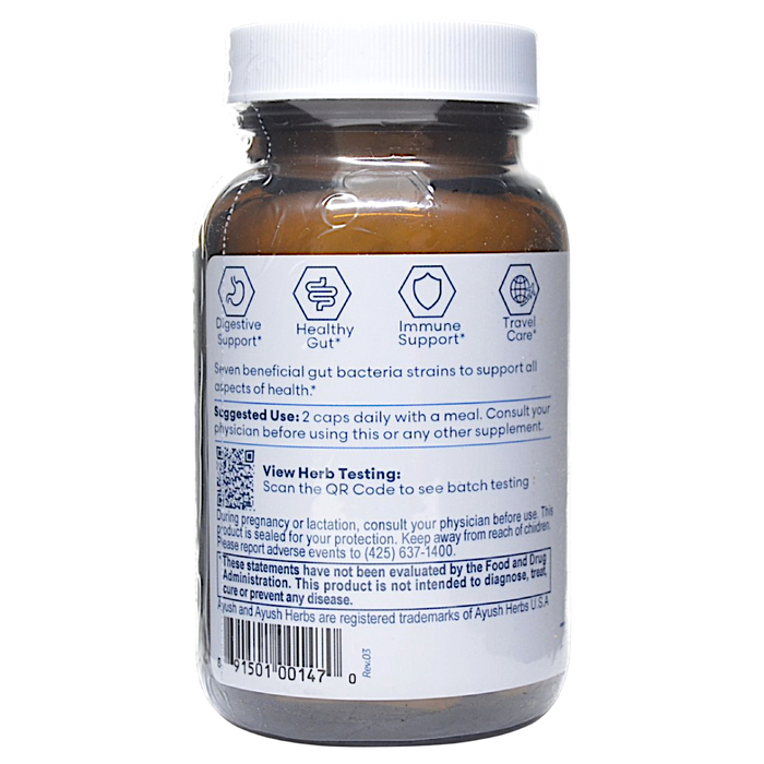 Ayush Herbs Probiotic 100B 60 capsules suggested use label
