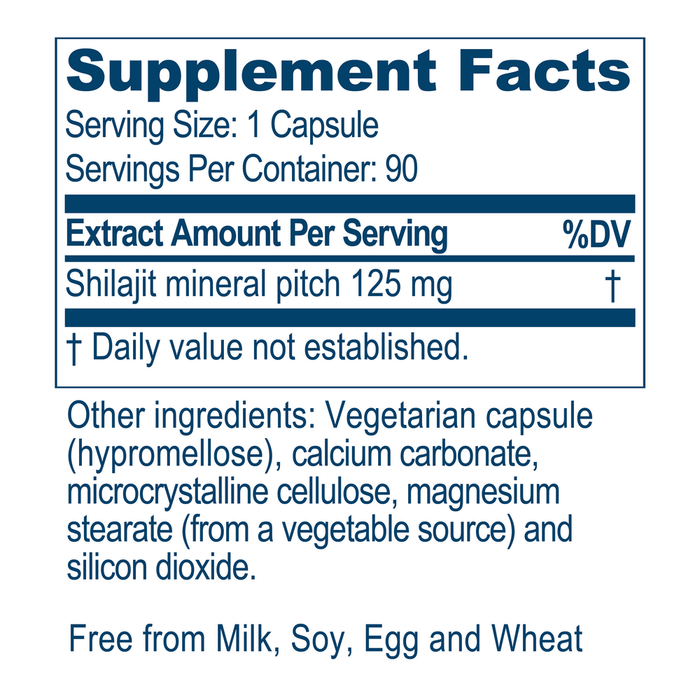 Ayush Herbs Shilajeet Mumiyo 90 veg caplets supplement facts label