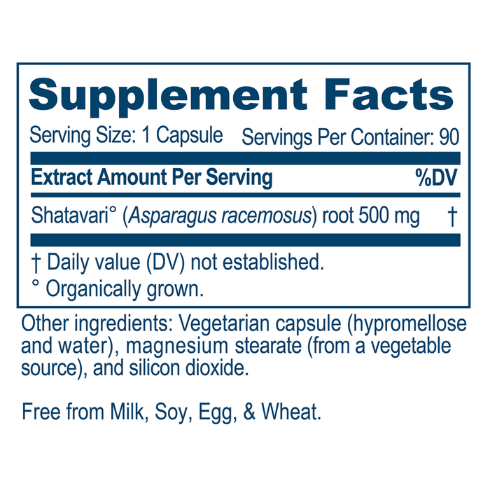 Ayush Herbs Sitawari 90 capsules supplement facts label