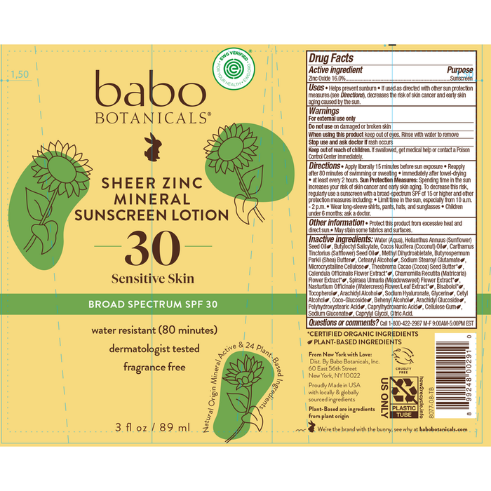 Babo Botanicals Clear Zinc Sunscreen SPF 30, Unscented 3 fl oz full label