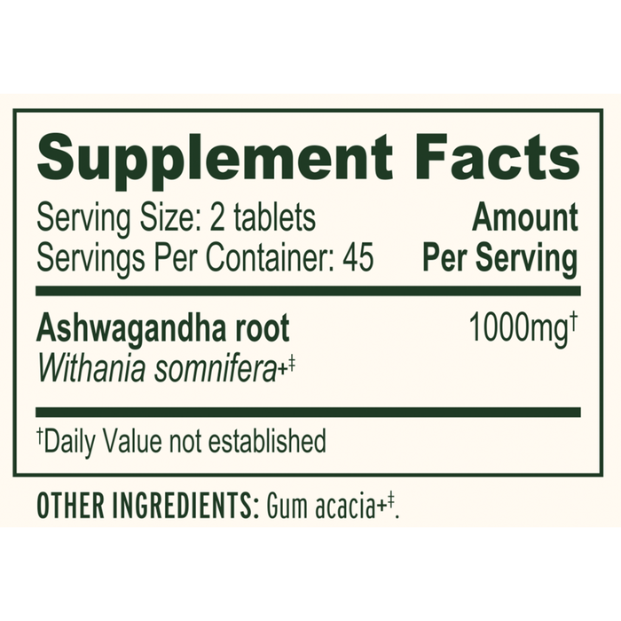 Banyan Botanicals Ashwagandha Supplement Facts