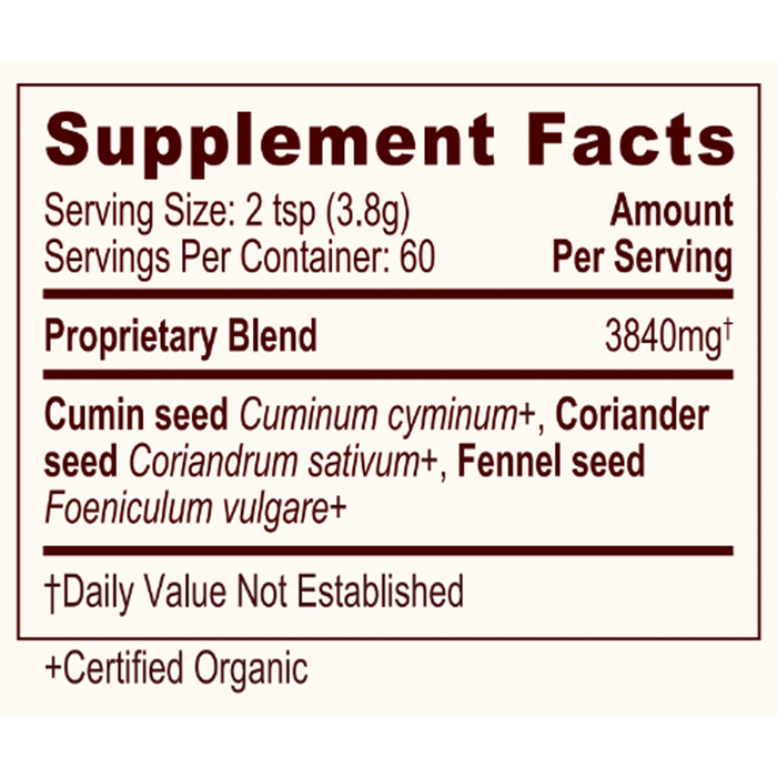 Banyan Botanicals CCF Tea Supplement Facts