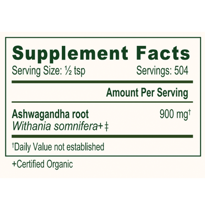 Banyan Botanicals Certified Organic Ashwagandha Powder Supplement Facts