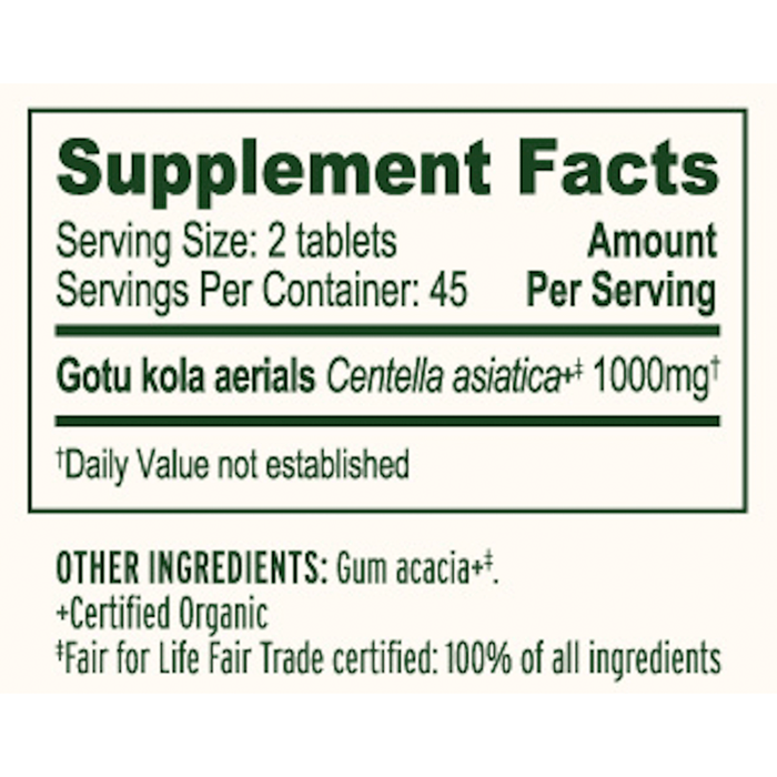 Banyan Botanicals Gotu Kola Supplement Facts