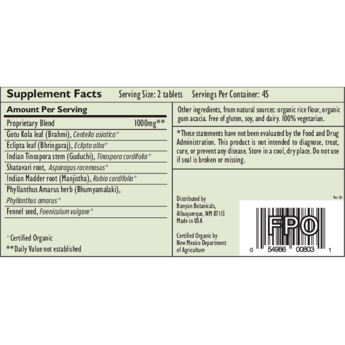 Banyan Botanicals Healthy Pitta Supplement Facts