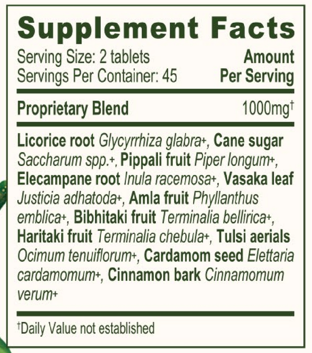 Banyan Botanicals Lung Formula Supplement Facts