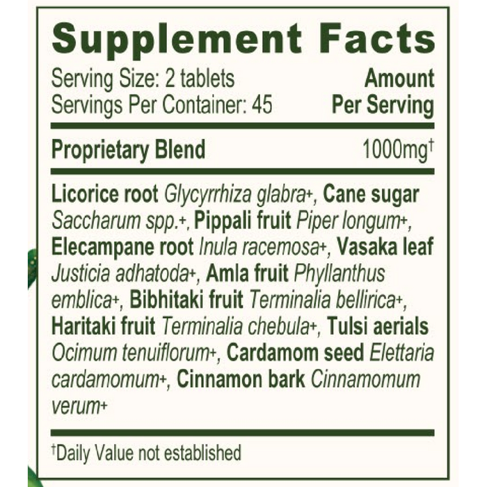Banyan Botanicals Lung Formula Supplement Facts