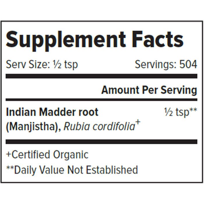 Banyan Botanicals Manjistha Powder Supplement Facts