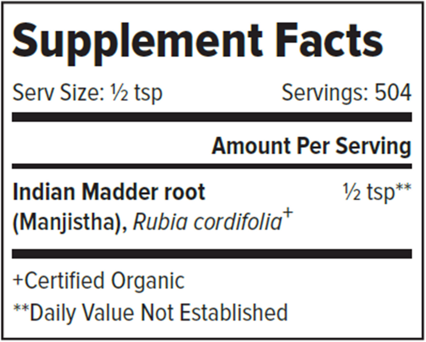 Banyan Botanicals Manjistha Powder Supplement Facts