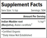 Banyan Botanicals Manjistha Powder Supplement Facts