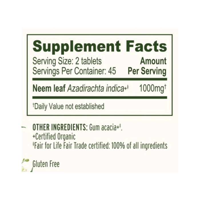 Banyan Botanicals Neem Supplement Facts